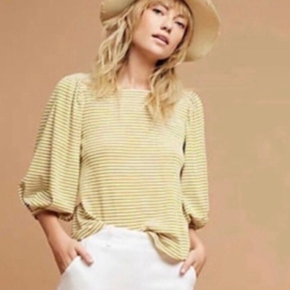 Eri + Ali Anthro Mustard White Striped Blouse